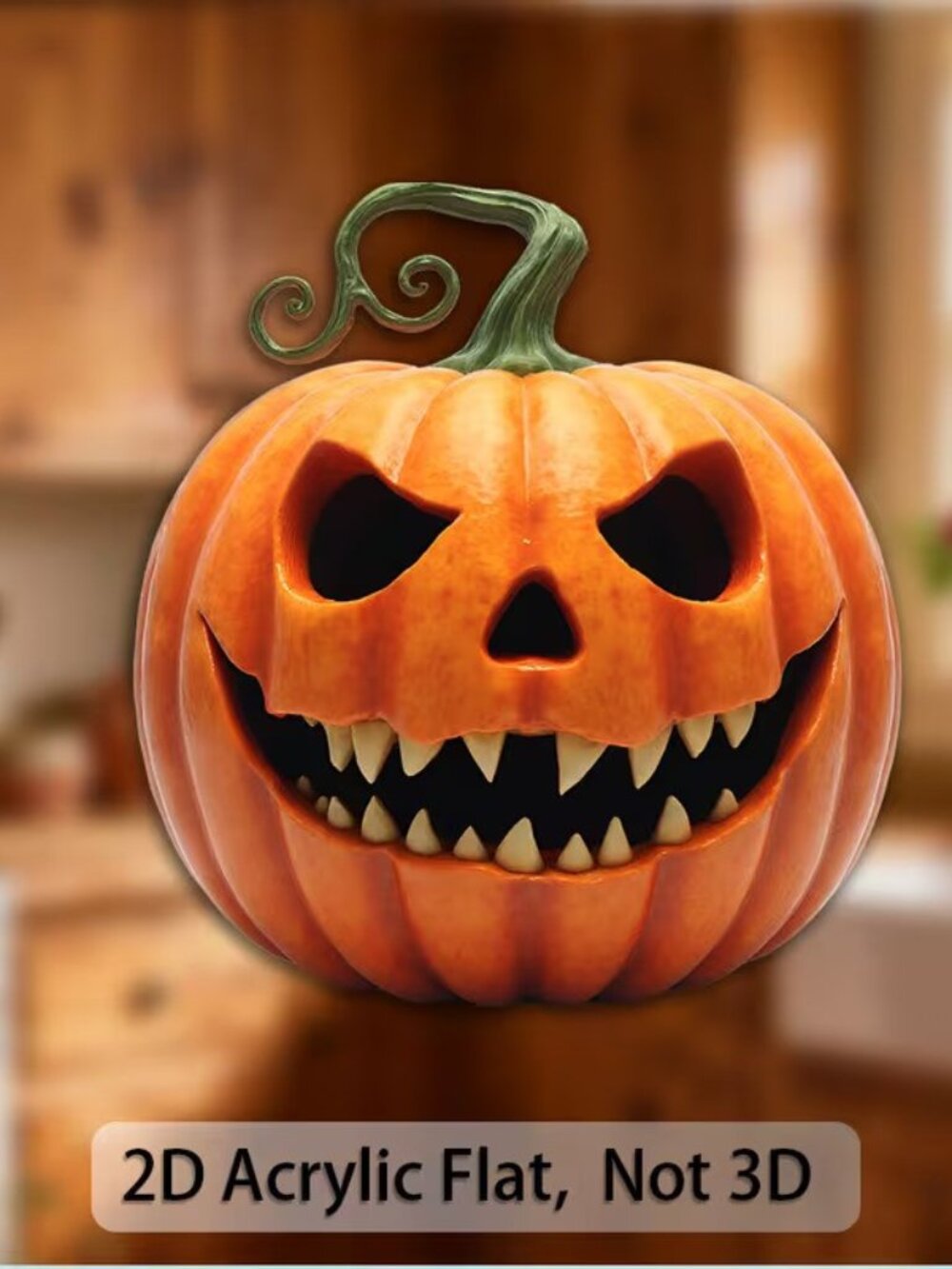 1pc Pumpkin Fridge Magnet Smiling Jack-O'-Lantern w Hollow Eyes Green Stem